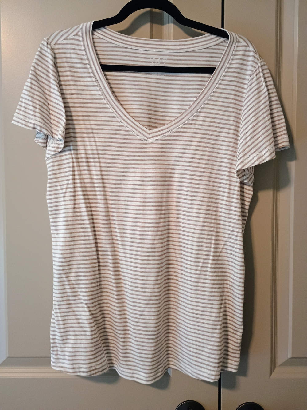 Maurices Striped V-Neck Tee in White and Tan